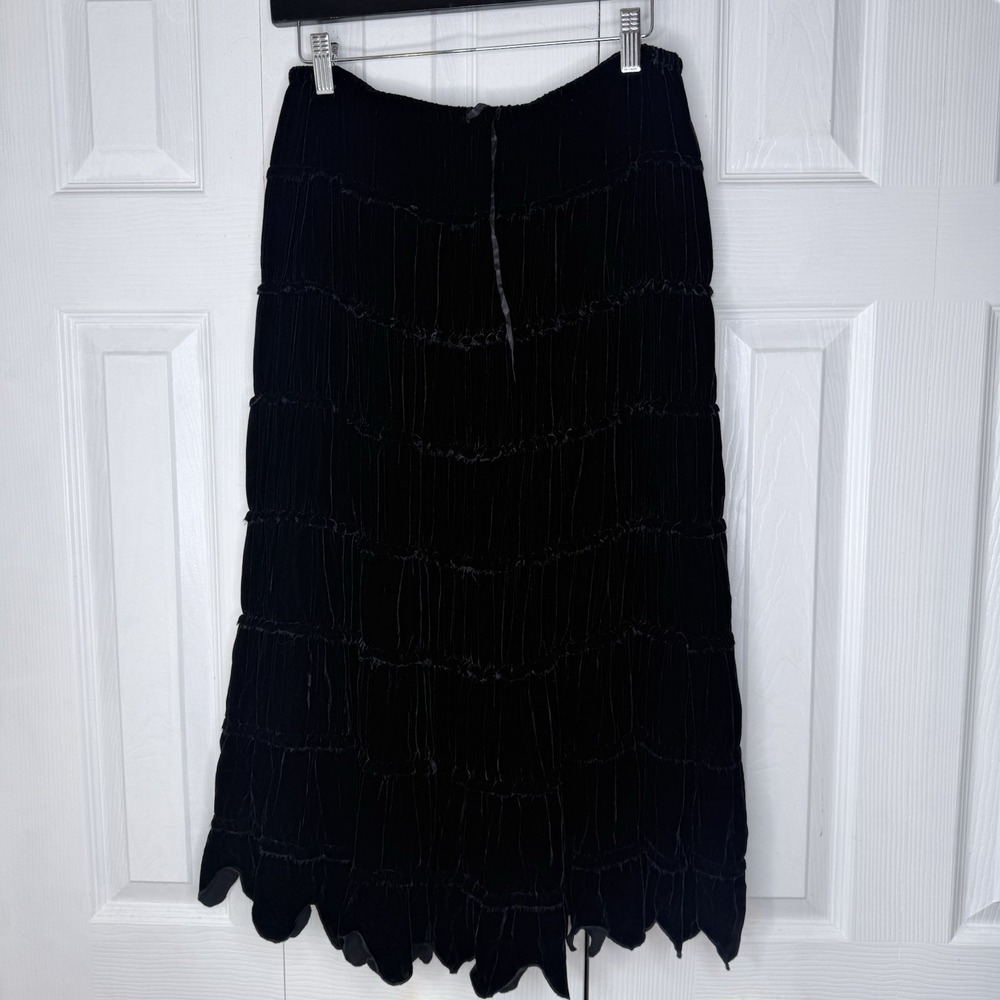 CC Couture Black Velvet Silk Blend Skirt Tiered Scalloped Whimsigoth Goth Y2K S